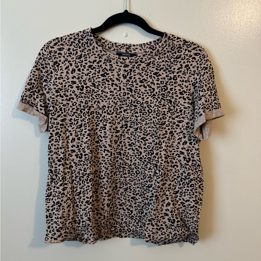 Bershka Animal Print Top in Black and Tan